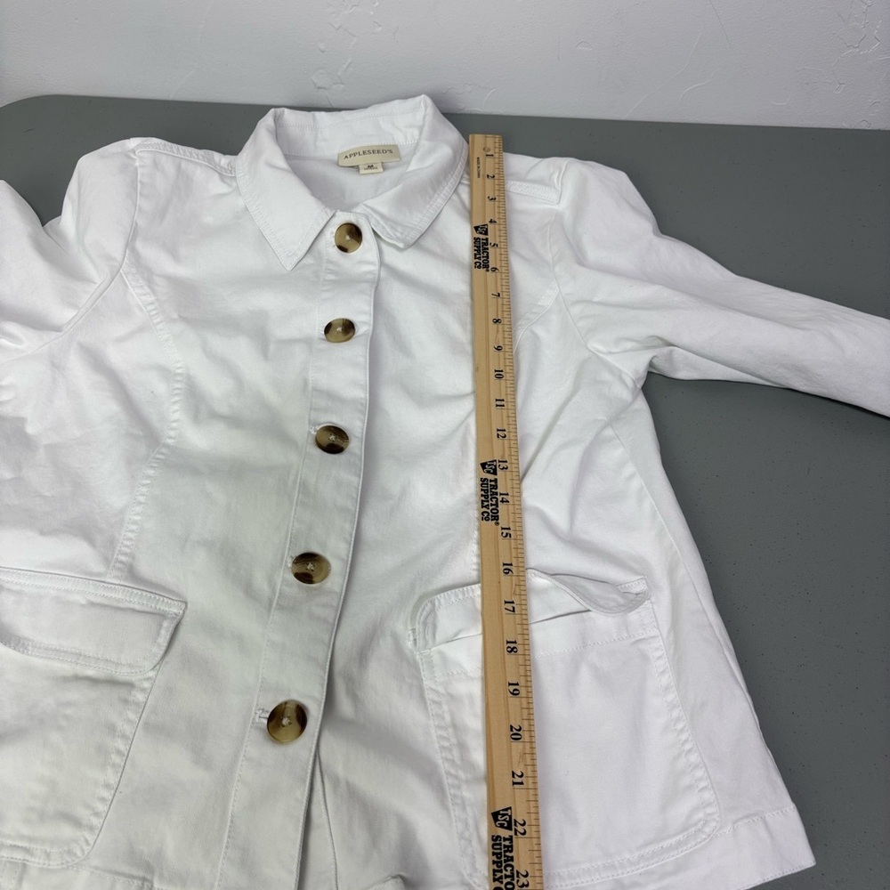 Appleseed's Medium Women Blazer Jacket Lightweight White Button Front Pockets - Picture 6 of 10